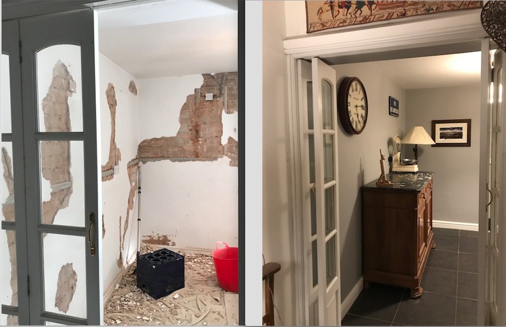 Showing the before and after of patch plastering